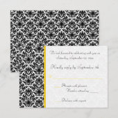 Zwart, Wit, Geel Damast RSVP Kaart (Voorkant / Achterkant)