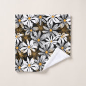 Zwart, wit, geel Elegant Daisy Bloemen Abstract Bad Handdoek (Wasdoekje)