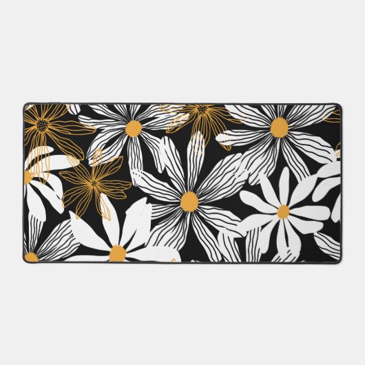 Zwart, wit, geel Elegant Daisy Bloemen Abstract Bureaumat (Voorkant)