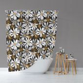 Zwart, wit, geel Elegant Daisy Bloemen Abstract Douchegordijn