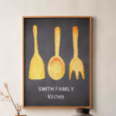 Zwart wit geel keukengereedschap Chalkboard Poster