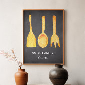 Zwart wit geel keukengereedschap Chalkboard Poster
