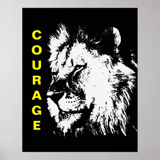 Zwart Wit Geel Pop Art Courage Lion Poster (Voorkant)