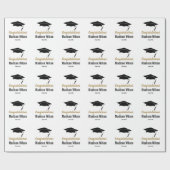 Zwart-wit gefeliciteerde afgestudeerkap cadeaupapier (Vlak)