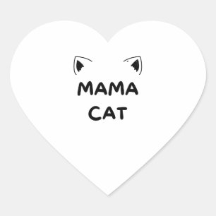 Zwart Wit Geïllustreerd Mam Kat Hart Sticker