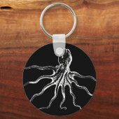 Zwart-wit geïllustreerd Octopus Zee creatie Sleutelhanger (Voorkant)