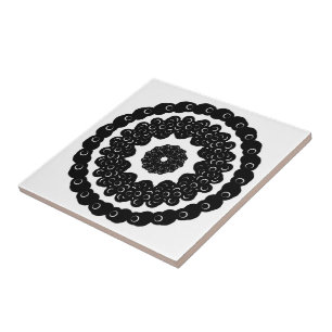Zwart-wit geketende cirkelvormige Abstracte kraalk Tegeltje
