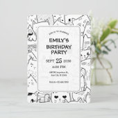 Zwart-wit gekrabbelde katten kaart (Staand voorkant)