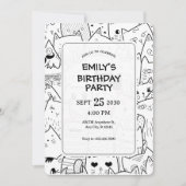 Zwart-wit gekrabbelde katten kaart (Voorkant)