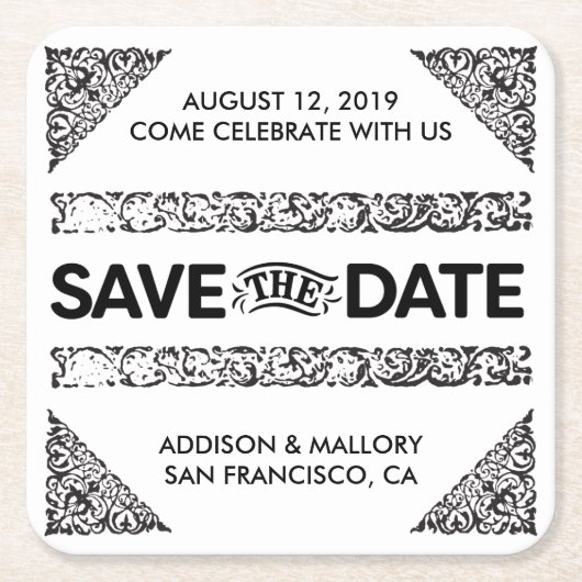 Zwart-wit geliefde Save the Date onderzetters (Voorkant)