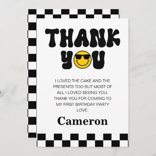 Zwart Wit Gelukkig Dude 1e Verjaardag Dank u kaart (Voorkant / Achterkant)