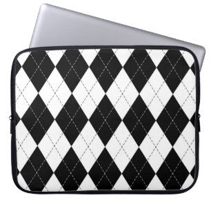 Zwart Wit Geometrisch Argyle Patroon Laptop Sleeve