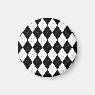 Zwart Wit Geometrisch Argyle Patroon Magneet