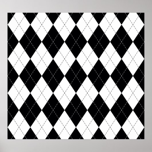 Zwart Wit Geometrisch Argyle Patroon Poster (Voorkant)