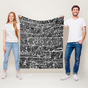 Zwart-wit geometrisch art 2 fleece deken
