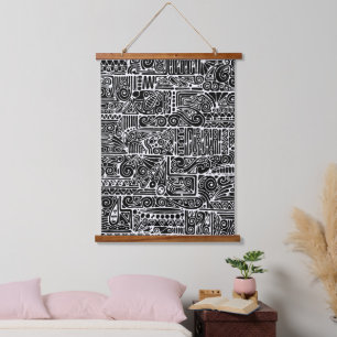 Zwart-wit geometrisch art 2 hangend wandkleed