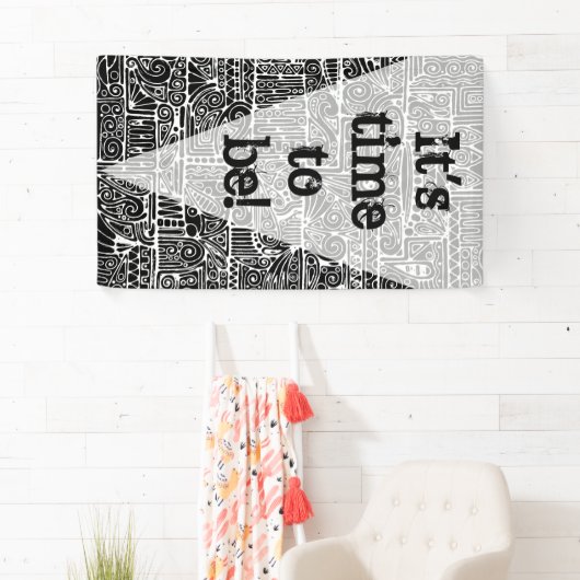 Zwart-wit geometrisch art 2 spandoek (Insitu)