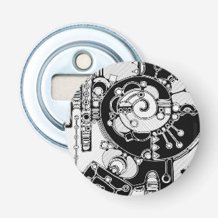 Zwart-wit geometrisch art 4 button flesopener