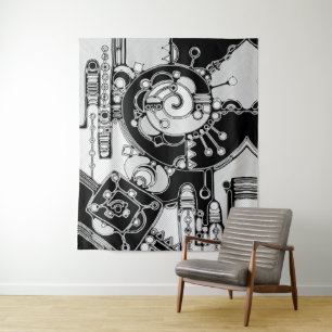 Zwart-wit geometrisch art 4 wandkleed