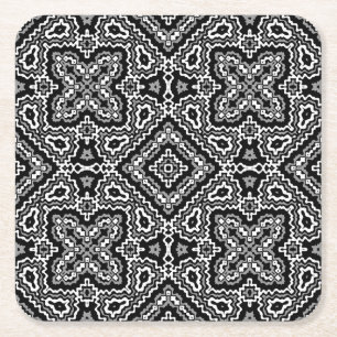 zwart-wit geometrisch etnisch ornament vierkante kartonnen onderzetter