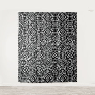 zwart-wit geometrisch etnisch ornament wandkleed