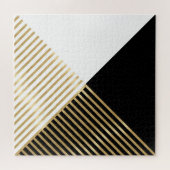 Zwart wit Geometrisch Gold Stripes Modern design Legpuzzel (Horizontaal)