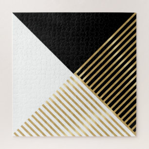 Zwart wit Geometrisch Gold Stripes Modern design Legpuzzel