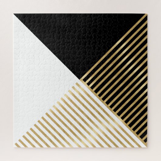 Zwart wit Geometrisch Gold Stripes Modern design Legpuzzel (Verticaal)