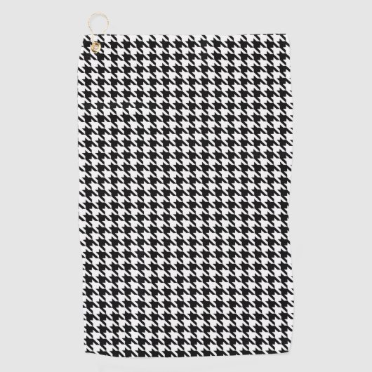 Zwart-wit geometrisch Houndstooth-patroon Golfhanddoek (Voorkant)