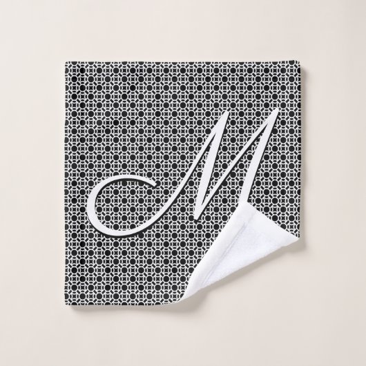 Zwart-wit Geometrisch Initiaal Monogram Bad Handdoek (Wasdoekje)