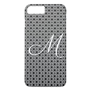 Zwart-wit Geometrisch Initiaal Monogram iPhone 8 Plus / 7 Plus Hoesje