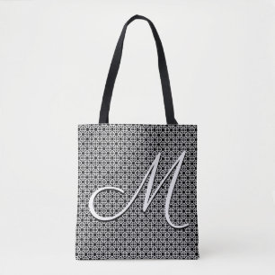 Zwart-wit Geometrisch Initiaal Monogram Draagtas
