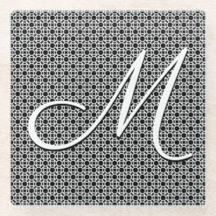 Zwart-wit Geometrisch Initiaal Monogram Glazen Onderzetter