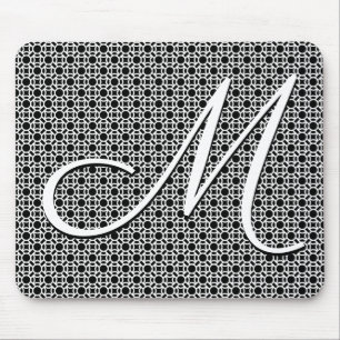 Zwart-wit Geometrisch Initiaal Monogram Muismat