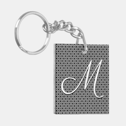 Zwart-wit Geometrisch Initiaal Monogram Sleutelhanger (Voorkant Links)