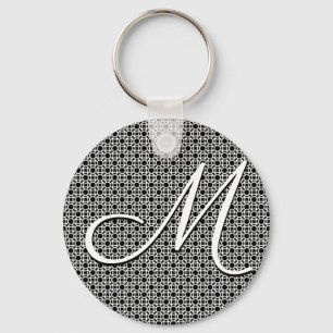 Zwart-wit Geometrisch Initiaal Monogram Sleutelhanger