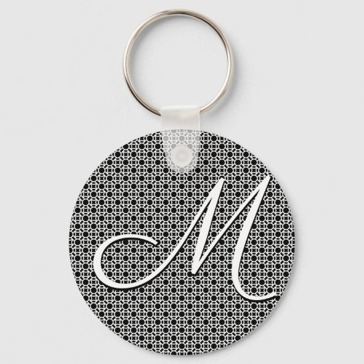 Zwart-wit Geometrisch Initiaal Monogram Sleutelhanger (Voorkant)