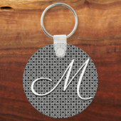 Zwart-wit Geometrisch Initiaal Monogram Sleutelhanger (Voorkant)
