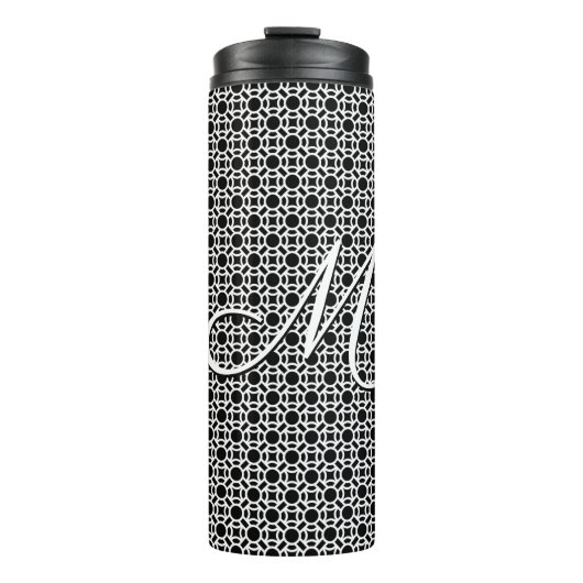 Zwart-wit Geometrisch Initiaal Monogram Thermosbeker (Voorkant)