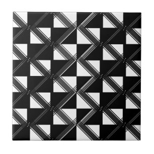 Zwart wit geometrisch lijnpatroon Modern check Tegeltje