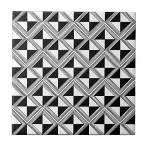 Zwart wit geometrisch lijnpatroon Modern check Tegeltje