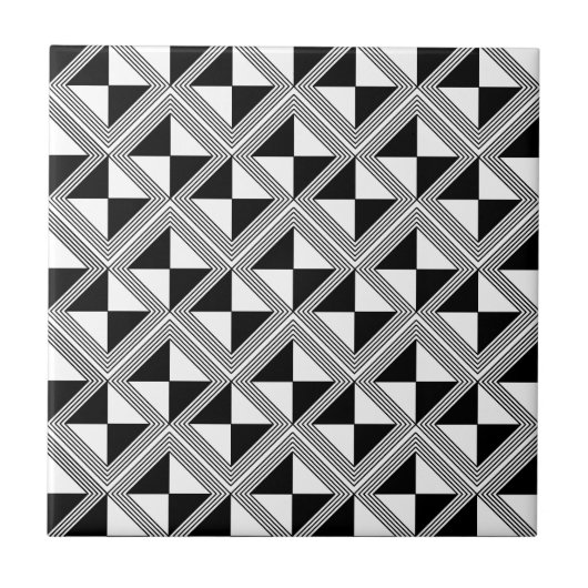Zwart wit geometrisch lijnpatroon Modern check Tegeltje (Voorkant)