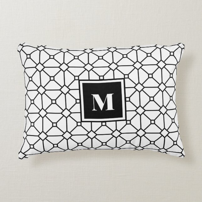 Zwart-wit geometrisch monogram Accent Pillow Accent Kussen (Voorkant)