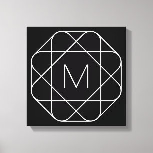 Zwart-wit geometrisch monogram canvas afdruk