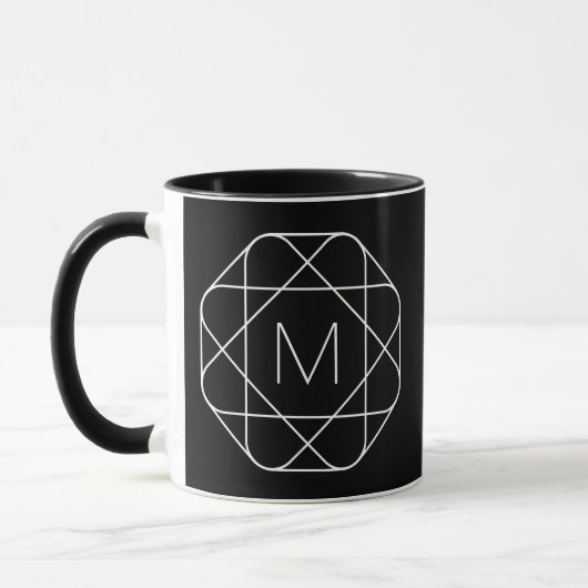 Zwart-wit geometrisch monogram mok (Links)