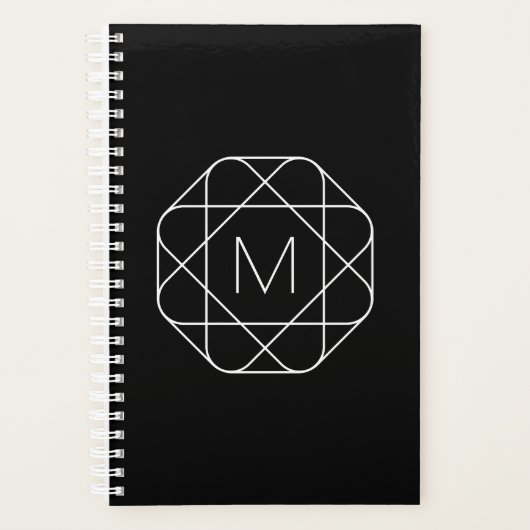 Zwart-wit geometrisch monogram planner (Voorkant)