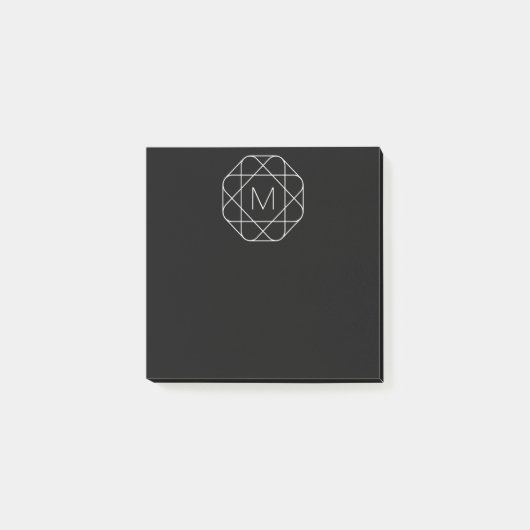 Zwart-wit geometrisch monogram post-it® notes (Voorkant)