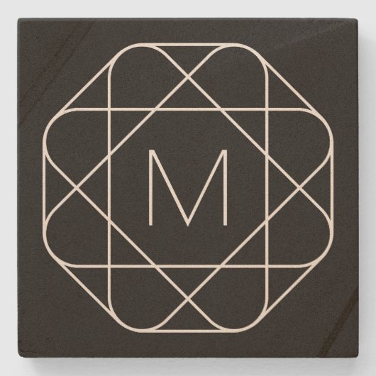 Zwart-wit geometrisch monogram stenen onderzetter (Voorkant)