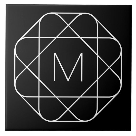 Zwart-wit geometrisch monogram tegeltje (Voorkant)