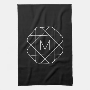 Zwart-wit geometrisch monogram theedoek